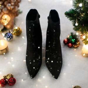 INC Women’s Black Rhinestone Ankle Boots Size 5 M 35 With Stiletto Heel
